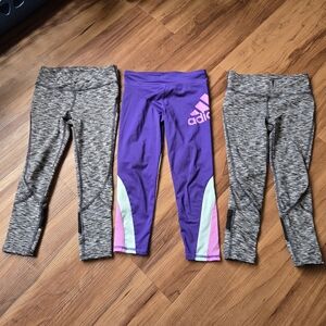 Set of 3 Girls size 4 leggings purple stripe and black space dye